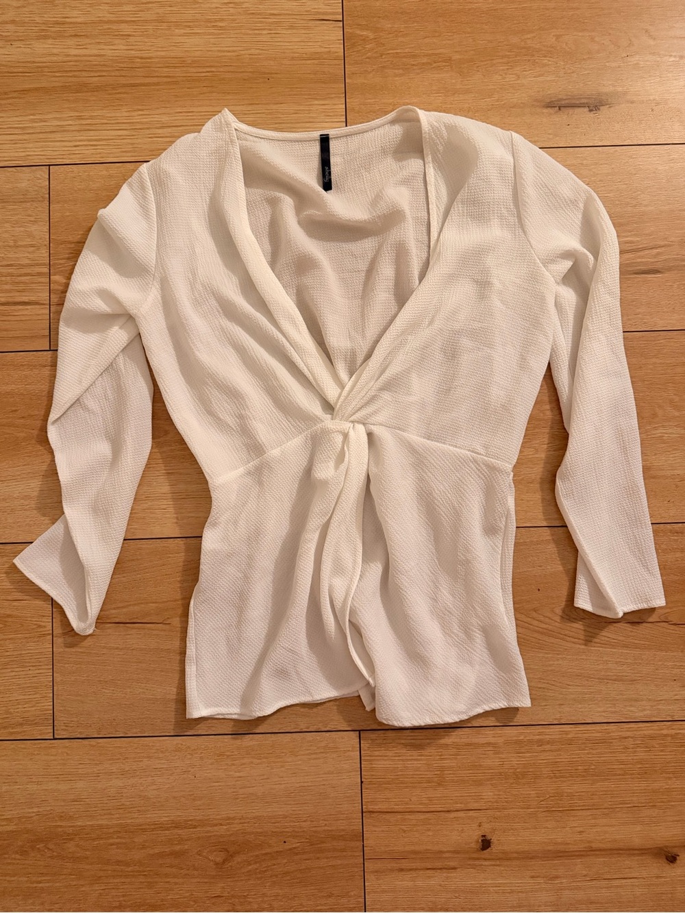 Twist-Front White Long Sleeve Blouse